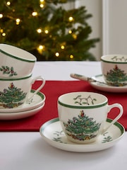Spode Green Christmas Tree Set of 4 Teacups & Saucer - Image 2 of 7