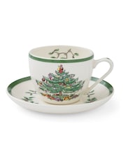 Spode Green Christmas Tree Set of 4 Teacups & Saucer - Image 3 of 7