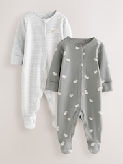 Grey/White 100% Cotton Sheep Sleepsuits 2 Pack - Image 1 of 1