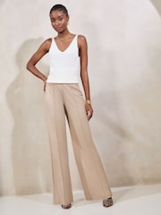 Lipsy Neutral Petite High Waist Wide Leg Tailored Trousers - Image 2 of 4
