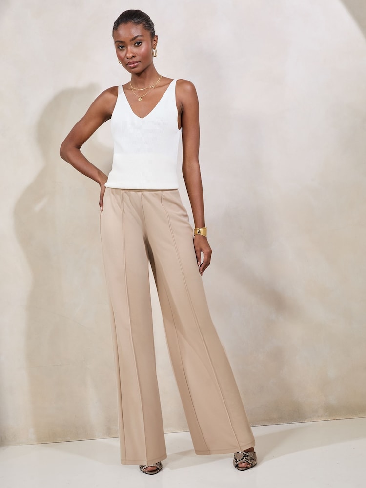 Lipsy Neutral Petite High Waist Wide Leg Tailored Trousers - Image 2 of 4