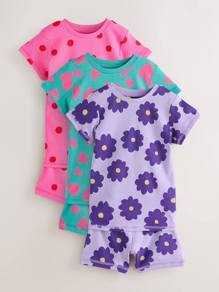 Purple/Green Short Pyjamas 3 Pack (9mths-12yrs) - Image 1 of 7