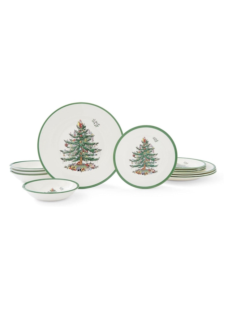 Spode 12 Piece Green Christmas Tree Dinner Set - Image 2 of 4