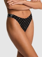 Victoria's Secret PINK Black Dots Thong Cotton Logo Knickers - Image 1 of 3