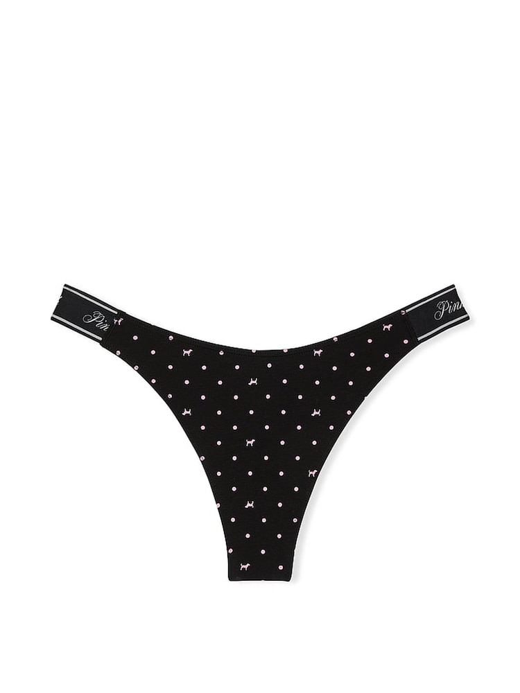 Victoria's Secret PINK Black Dots Thong Cotton Logo Knickers - Image 3 of 3