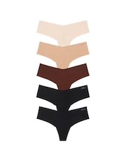Victoria's Secret PINK Black/Brown/Nude Thong 5 Pack Knickers - Image 1 of 3