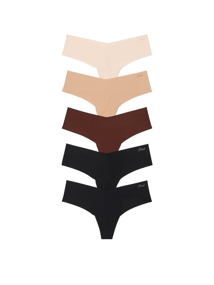 Victoria's Secret PINK Black/Brown/Nude Thong 5 Pack Knickers - Image 1 of 3