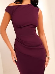 Fig Drape One Shoulder Ruched Midi Dress - Image 3 of 4