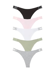PINK Black/White/Green/Grey/Pink Thong 5 Pack Knickers - Image 1 of 3