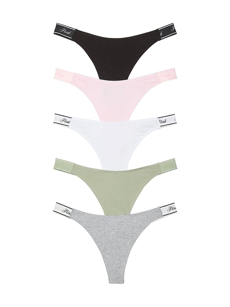 PINK Black/White/Green/Grey/Pink Thong 5 Pack Knickers - Image 1 of 3