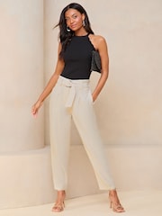 Neutral - Lipsy Touch of Linen D-Ring Tapered Trousers - Image 3 of 4