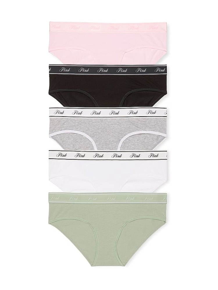 PINK Black/White/Green/Grey/Pink Hipster 5 Pack Knickers - Image 1 of 3