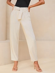 Neutral - Lipsy Touch of Linen D-Ring Tapered Trousers - Image 1 of 4