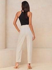 Neutral - Lipsy Touch of Linen D-Ring Tapered Trousers - Image 2 of 4