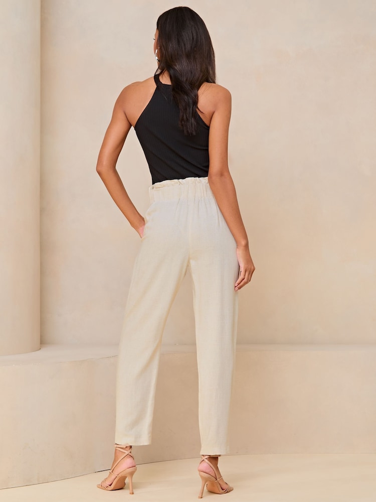 Neutral - Lipsy Touch of Linen D-Ring Tapered Trousers - Image 2 of 4