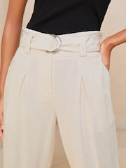 Neutral - Lipsy Touch of Linen D-Ring Tapered Trousers - Image 4 of 4