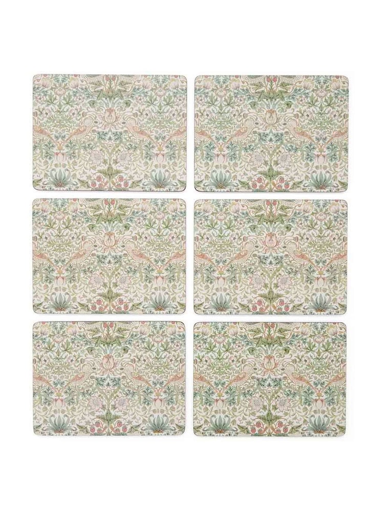 Morris & Co. Set of 6 Green Strawberry Thief Placemats - Image 2 of 5