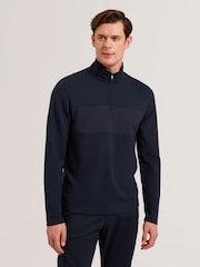 Ted Baker Blue Simonea Long Sleeve Regular Contrast Panel Half Zip Jumper - Image 1 of 6