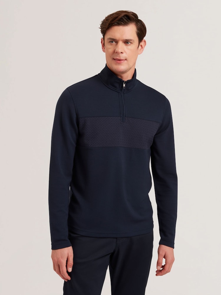 Ted Baker Blue Simonea Long Sleeve Regular Contrast Panel Half Zip Jumper - Image 1 of 6