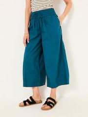 FatFace Aubrey Teal Blue Wide Leg Crop Trouser - Image 1 of 6