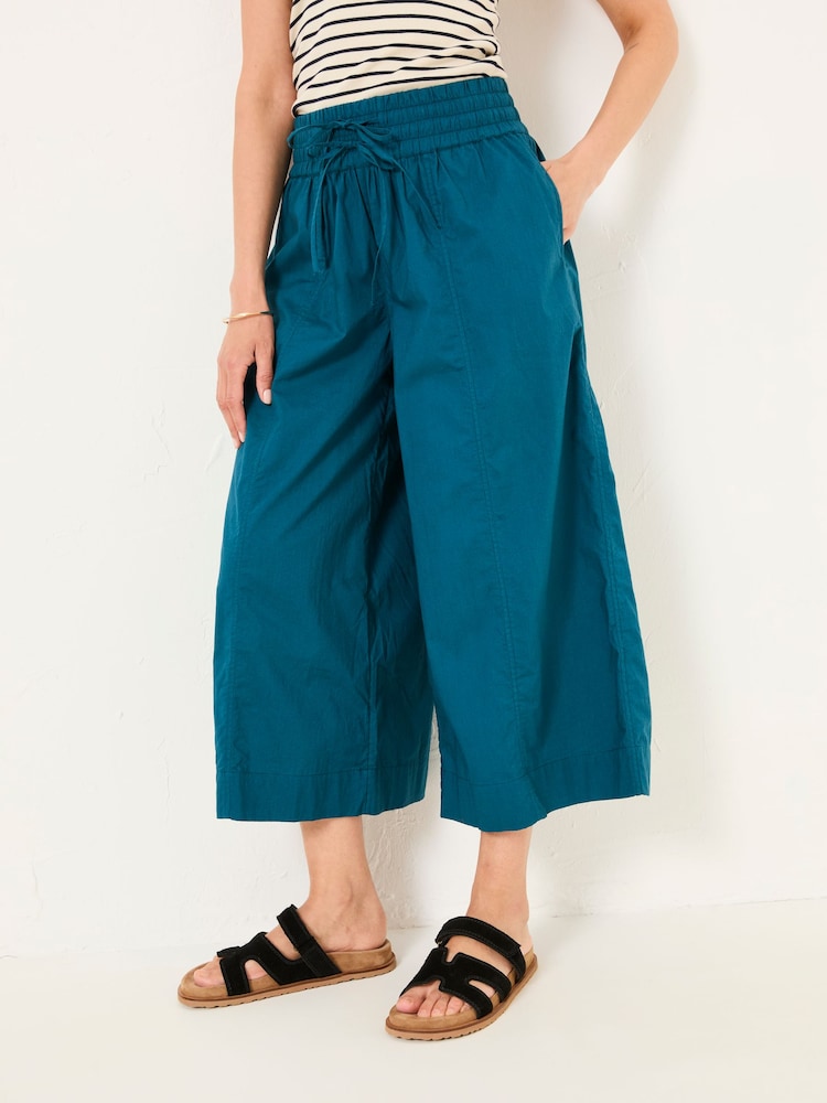 FatFace Aubrey Teal Blue Wide Leg Crop Trouser - Image 1 of 6