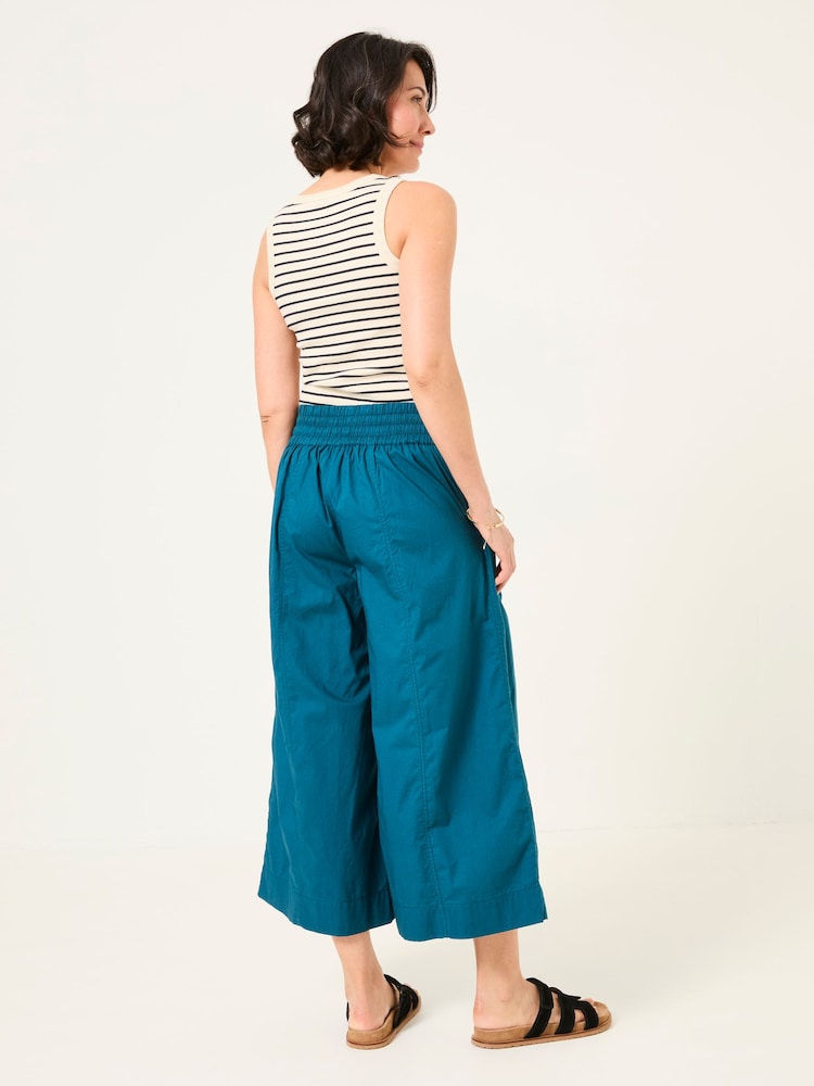 FatFace Aubrey Teal Blue Wide Leg Crop Trouser - Image 2 of 6