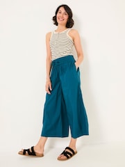 FatFace Aubrey Teal Blue Wide Leg Crop Trouser - Image 3 of 6