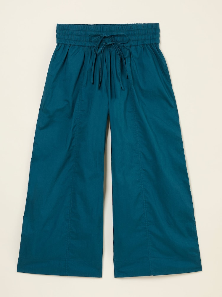 FatFace Aubrey Teal Blue Wide Leg Crop Trouser - Image 6 of 6