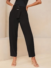 Schwarz - Lipsy Touch of Linen D-Ring Tapered Trousers - Bild 1 von 4