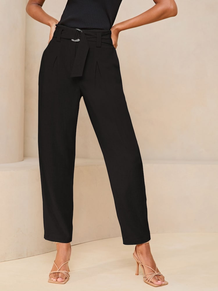 Schwarz - Lipsy Touch of Linen D-Ring Tapered Trousers - Bild 1 von 4