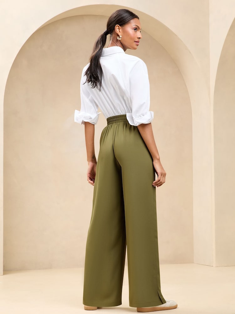 Lipsy Khaki Green Relaxed Wide Leg Trousers - Image 4 of 4