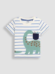 JoJo Maman Bébé Blue Dinosaur 2-Piece Appliqué T-Shirt & Short Set - Image 2 of 7