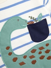 JoJo Maman Bébé Blue Dinosaur 2-Piece Appliqué T-Shirt & Short Set - Image 7 of 7