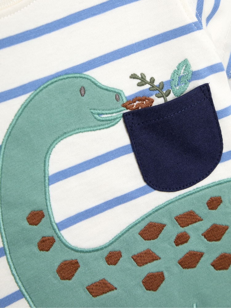 JoJo Maman Bébé Blue Dinosaur 2-Piece Appliqué T-Shirt & Short Set - Image 7 of 7