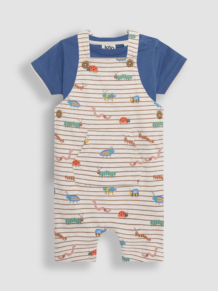 JoJo Maman Bébé Natural Bug Print Dungarees & T-Shirts Set 2 Piece - Image 1 of 6