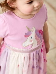 JoJo Maman Bébé Lilac Purple Unicorn Appliqué Tulle Party Dress - Image 4 of 7