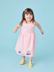 Jojo Maman Bébé Pink Peppa Pig Applique Gingham Cross Back Dress - Image 1 of 7