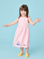 Jojo Maman Bébé Pink Peppa Pig Applique Gingham Cross Back Dress - Image 2 of 7