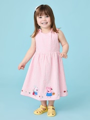 Jojo Maman Bébé Pink Peppa Pig Applique Gingham Cross Back Dress - Image 3 of 7