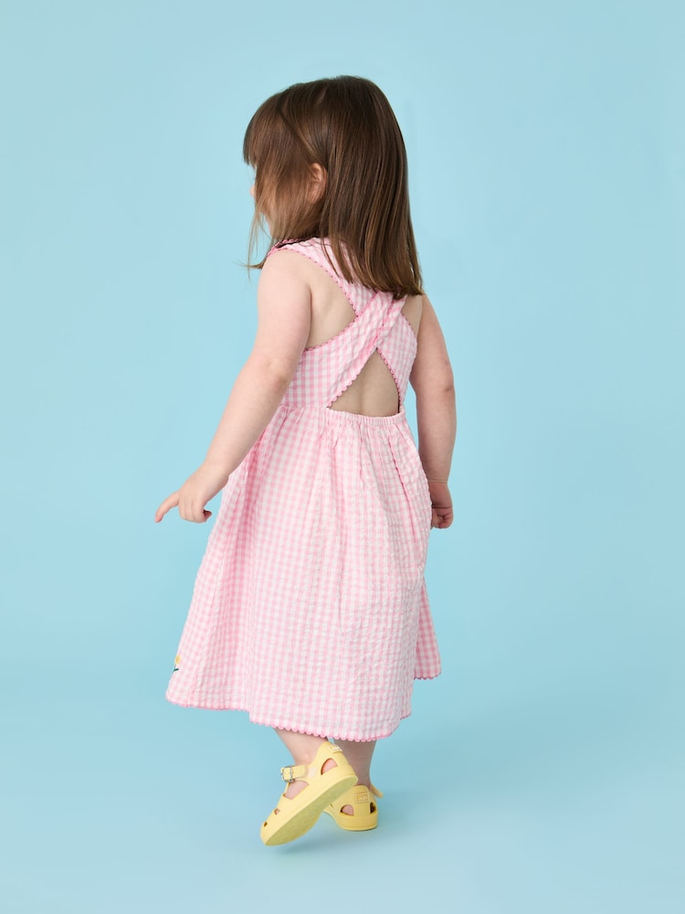 Jojo Maman Bébé Pink Peppa Pig Applique Gingham Cross Back Dress - Image 4 of 7