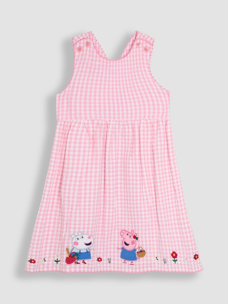 Jojo Maman Bébé Pink Peppa Pig Applique Gingham Cross Back Dress - Image 5 of 7