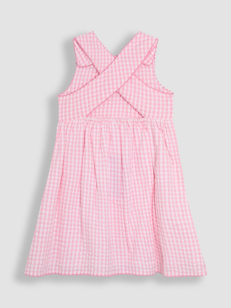Jojo Maman Bébé Pink Peppa Pig Applique Gingham Cross Back Dress - Image 6 of 7