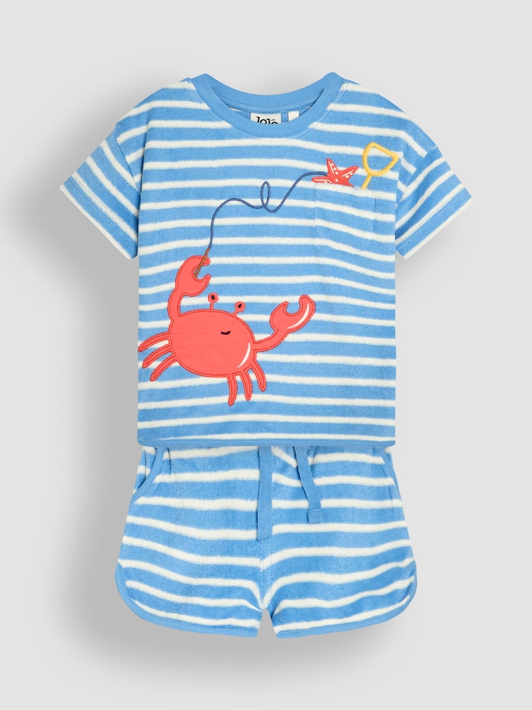 JoJo Maman Bébé Blue 2-Piece Crab Textured T-Shirt & Shorts Set - Image 1 of 6