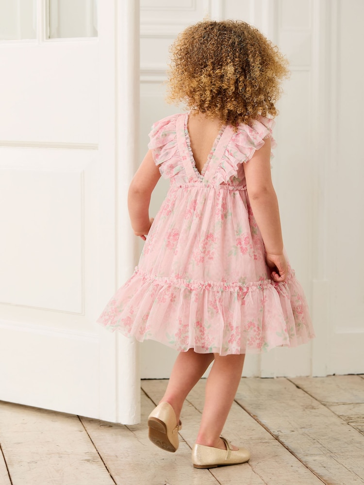 Robe Bouffante Fille Rare Editions Taille 6, Floral Rose Et Vert, Neuve