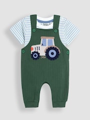 JoJo Maman Bébé Khaki Tractor 2-Piece Appliqué Dungarees & T-Shirt Set - Image 1 of 6