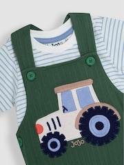 JoJo Maman Bébé Khaki Tractor 2-Piece Appliqué Dungarees & T-Shirt Set - Image 2 of 6