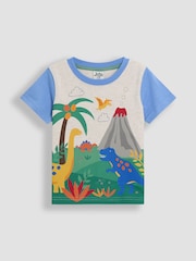 JoJo Maman Bébé Blue Dino Scene Appliqué T-Shirt & Shorts Set 2 Piece - Image 2 of 6