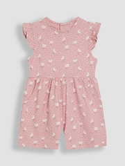 Pink Daisy Floral - JoJo Maman Bébé Ruffle Shoulder 100% Cotton Playsuit - صورة 1 من 3
