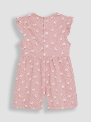Pink Daisy Floral - JoJo Maman Bébé Ruffle Shoulder 100% Cotton Playsuit - صورة 2 من 3