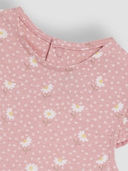 Pink Daisy Floral - JoJo Maman Bébé Ruffle Shoulder 100% Cotton Playsuit - صورة 3 من 3